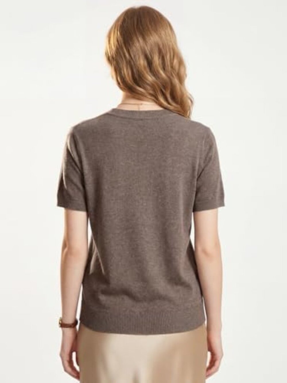 Lightweight Wool Blend Short Sleeve Sweater Top - Crewneck Pullover for Work - Picture 5 of 5